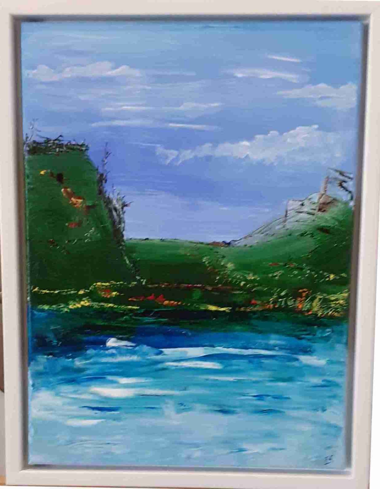 Panser ses chemins de traverse, acryl2020, 30X40cm (n°169, cadre blanc-