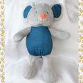 Doudou Peluche Souris Gris Et Bleu Luc Et Léa