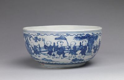 Bowl with children in a garden, Ming dynasty (1368–1644), Jiajing mark and period (1522–66)
