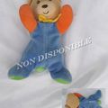 Doudou Peluche Mini Ours Bleu Orange Vert Noeud Jaune Kaloo