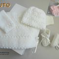 TUTO tricot bb FACILE et PREMA BOUTIQUE bebe modele layette bébé et patron a tricoter Explications brassière, bonnet, chaussons