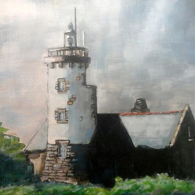 Phare de Rosedo à BREHAT, peinture acrylique sur papier, Philippe LE GOFF 2015.