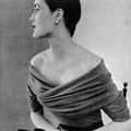 Maxime de la Falaise in grey draped jersey dress by Balenciaga, photo by Pottier, 1950