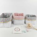 Lot de 3 paniers de rangement simili blanc Libert Capel rose nude et Eloïse turquoise bord doré