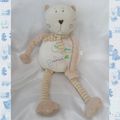 Doudou Peluche Chat Ecru Beige Echarpe Et Pattes Rayures Beige Squelette de poisson Crédit Agricole 