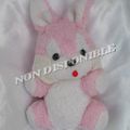 Doudou Peluche Lapin Assis Vintage Rose Et Blanc Hochet Nounours 24 cm