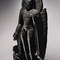A large black stone figure of Buddha, Eastern India, Bihar, Pre-Pala, 7th Century, or early Pala period (c. 750-1200)
