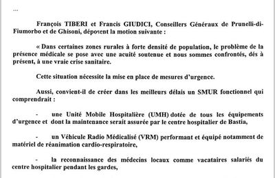 La permanence des soins dans le secteur du Fiumorbu fait l'objet d'une motion conjointe de François Tiberi et Francis Guidici
