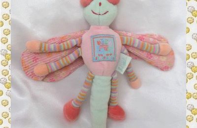 Doudou Peluche Libellule Zephir Et Zoe Bleu Et Rose Moulin Roty