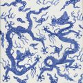 A wood-mounted blue and white ‘Dragon’ panel, Wanli mark and period