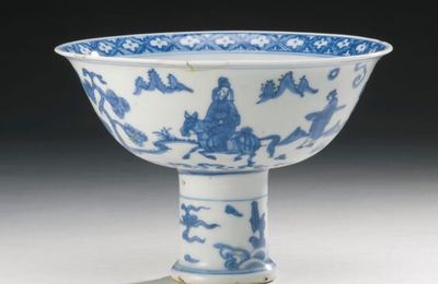 A blue and white stembowl, Jiajing mark and period (1522-1566)