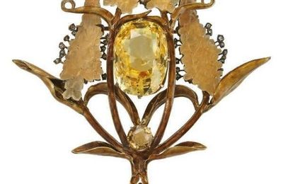 An Art Nouveau coloured sapphire, citrine and enamel brooch, by René Lalique
