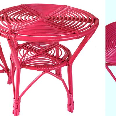 Salon rotin vintage rose Shocking