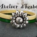 Simplicité, efficacité, ce bracelet en cuir femme double rang jaune et vert, fermoir aimanté fleur tournesol, non !?