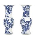 Two blue and white 'yen yen' vases, Qing dynasty, 19th century