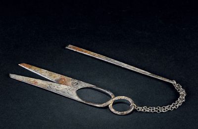 A silver hair pin and a pair of silver scissors, Tang dynasty, 7th-10th century