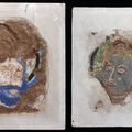 Two fragments of murals on clay mixed with straw, Central Asia, Kizil near Kuqa; 6th-7th century