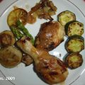 Pilons de poulet marinés et ses petits légumes, à la plancha