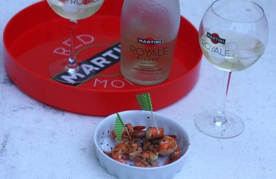 Gambas à la coriandre et piment d'Espelett et Cocktail Martini Royale