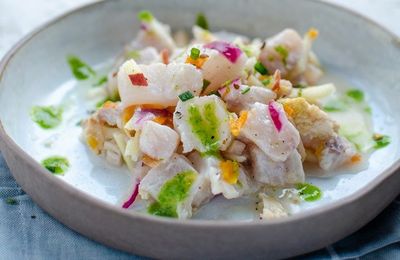 Ceviche de dorade-sébaste aux légumes fermentés