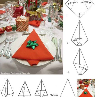 Pliage serviette "Spécial Noël" N°2 + Déco d'assiette