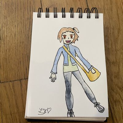 Dessin d'une jeune fille avec son sac à main