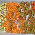 Salade de légumes et crevettes au four