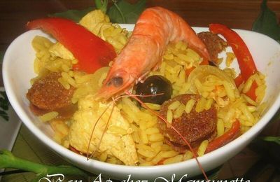 Poulet épicé au massalé, curcurma, poivrons riz et chorizo