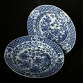 A pair of large Chinese blue and white dishes, Kangxi