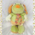 Doudou Peluche Chien Lapin Vert Orange Echarpe Rayures Babysun