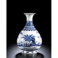 A  fine Blue and White 'Garden' yuhuchun vase. Seal Mark and Period of Qianlong. 