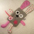 Doudou plat lapin gris et rose