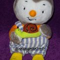 Doudou T'choupi Jemini 20 cm, avec son escagot, www.doudoupeluche.fr