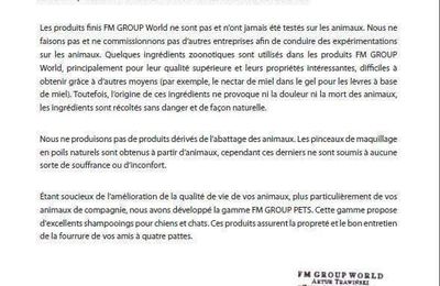 FM Group: Charte, produits non testés sur les animaux 