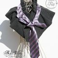 Création en cravate recyclée : le col chaud plissé, gris et mauve