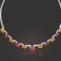 A spinel, 18th century yellow sapphire taveez beads and pearl necklace