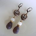 Boucles d'oreilles agate grise, opaline .