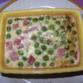 Clafoutis de petit pois, jambon et boursin