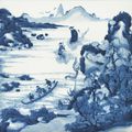 A blue and white square plaque, Kangxi period (1662-1722)