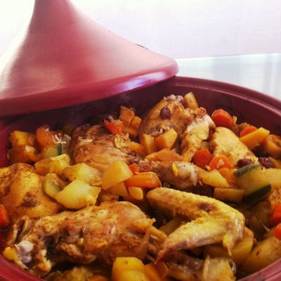 Tajine de poulet au miel et légumes