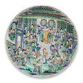 A magnificent and very rare large famille-verte 'figural' charger, Qing dynasty, Kangxi period