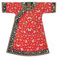 A red-ground silk 'butterflies' lady's informal robe, Late Qing Dynasty