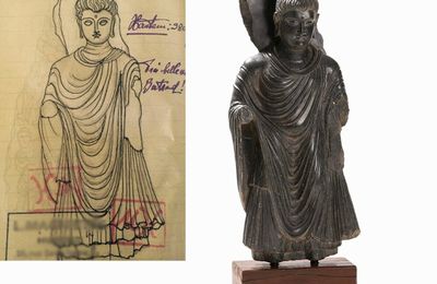 Tall Gray Schist Figure Standing Buddha, Gandhara, 2nd-3rd century
