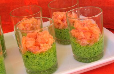 Pesto d'épinards, et saumon fumé en verrines