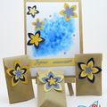 Carte bleue fleurie - Flowered blue card