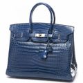 Hermès Paris made in france. Exceptionnel sac «Birkin» 35 cm en crocodile Porosus bleu jean