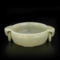 An exceptional pale green jade marriage bowl, Qianlong four-character mark, 18th/19th century