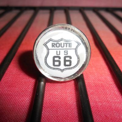 support bague réglable argenté, cabochon en verre de 18 mm et image digitale : Route 66