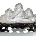 A carved and engraved rock crystal brush rest in shape of a mountain, China, 19th century