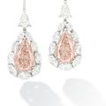 Pair of Fancy Pink-Brown Diamond and Diamond Pendent Earrings